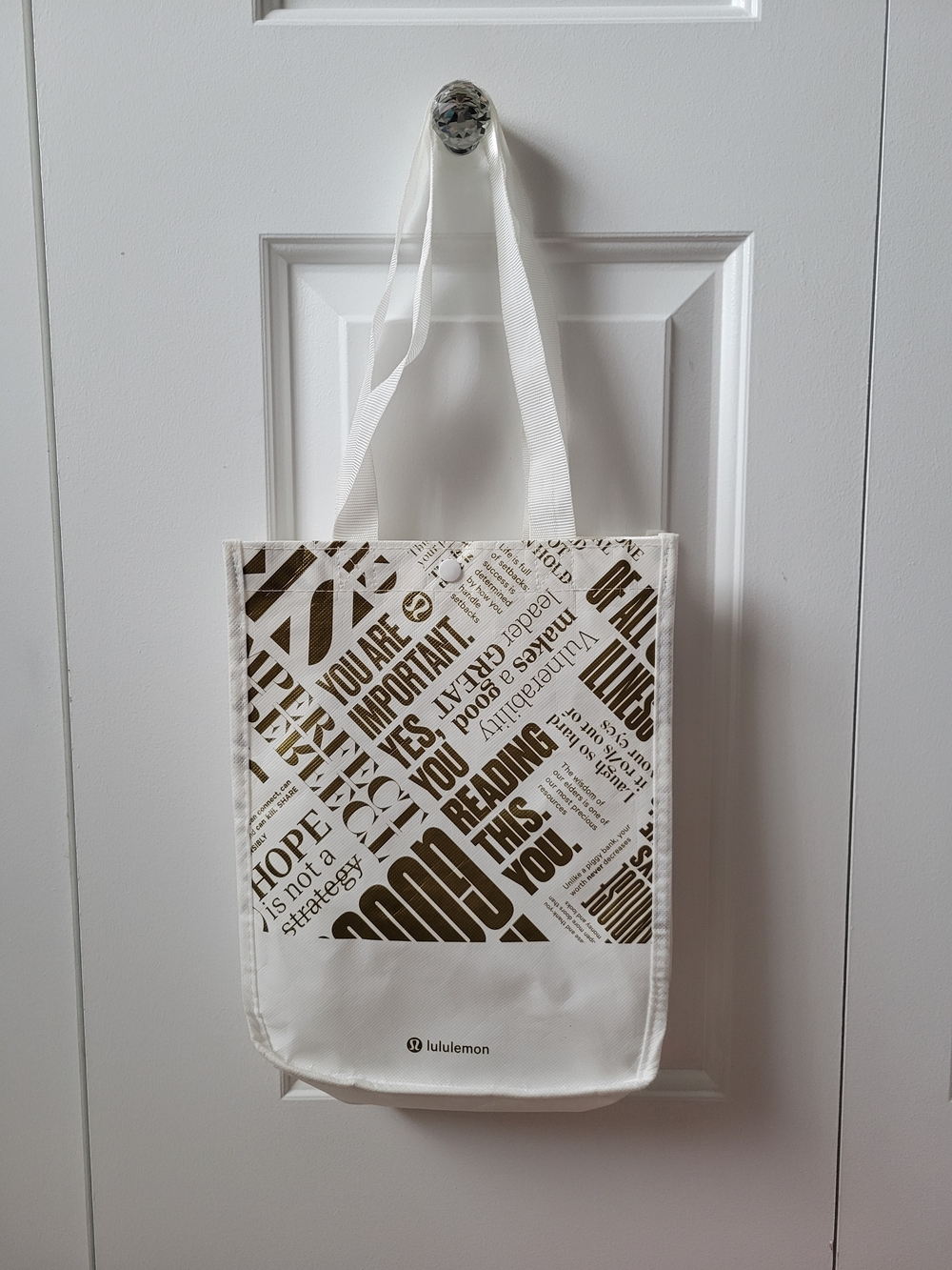 lululemon athletica White and Gold Graphic Tote